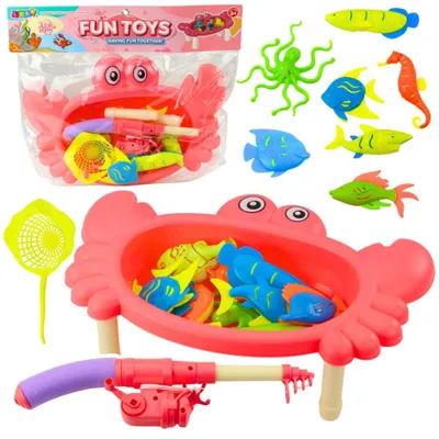 Produktbild von Lean Fischfängerset Krabbentisch 10 Fische Fischrute Bildschirm Rosa