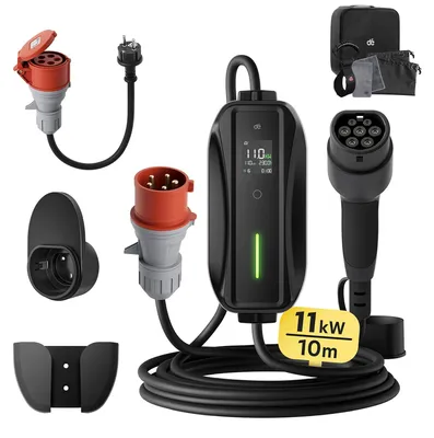 Obrázok produktu pre Nabíjacia stanica pre elektromobily – mobilná nabíjačka – 11 kW, 3-fázová – kábel 10 metrov