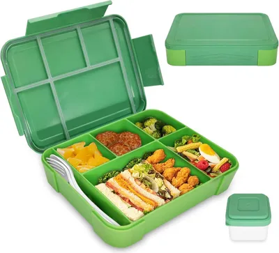Produktbild von Brotdose Kinder mit Fächern 1300ml Lunchbox Schule Grün
