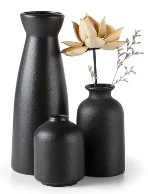 Image de Ensemble de 3 vases en céramique noire pour la décoration