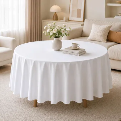 Runde Tischdecke Polyester 228 cm weiß waschbar knitterfrei