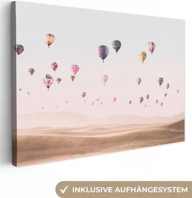 Produktbild von MuchoWow® - Leinwandbilder - Heißluftballon - Wüste - Himmel - Landschaft - Natur, Wandbild, Wanddeko Bilder Wohnzimmer, 90x60 cm