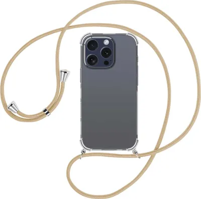 Produktbild von Handykette Backcover-Schutzhülle mit Band (Metall silberfarben) für iPhone 16 Pro - caramel