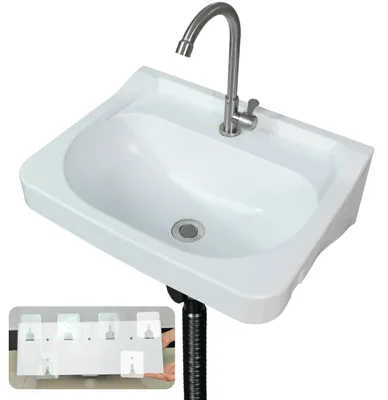 Image de Meuble vasque de salle de bain mural, sans perçage, avec trou pour robinet