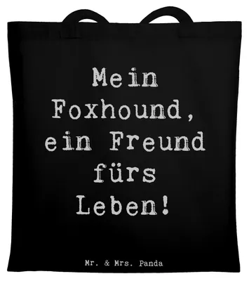 Produktbild von Mr. & Mrs. Panda Shopping Tasche Spruch Foxhound Freund - Schwarz - Geschenk, Hunderassen Charakter, Jagdhund, Laptoptasche, Hunderasse, Hunde, Hund, Tote Bag, Jutebeutel