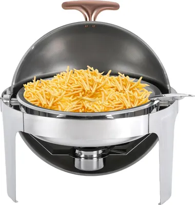 Produktbild von Chafing Dish Buffetwärmer - Rund mit Rolltop-Deckel - 6 L - Lebensmittelechter Edelstahl, spiegelpoliert - 47×47×45 cm - Silber
