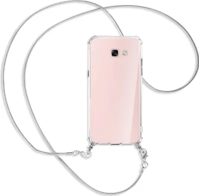 Produktbild von Handykette Backcover-Schutzhülle mit Band (Metall silberfarben) für Samsung Galaxy A7 2017 - silberfarbene Kette Snake