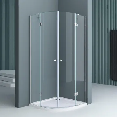 Image de doporro Cabine de Douche Transparent Quart de Cercle 90x90x190cm Montage Réversible Paroi de douche avec Porte Pivotante Verre de Sécurité Nano Ravenna02K