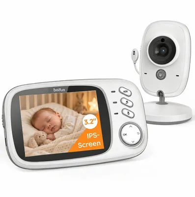 Zdjęcie produktu dla Monitory niemowląt z kamerą, 3,2-calowy ekran. Monitory niemowląt z funkcją monitorowania temperatury, interkomem, odtwarzaniem kołysanek, funkcją VOX i trybem nocnej obserwacji