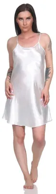 Produktbild von Damen kurzes Satin Negligé Nachtkleid Nachthemd Satin; Ecru 2XL