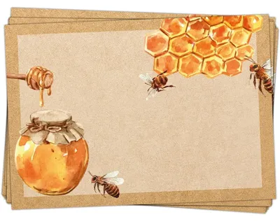 Produktbild von 25 Honigaufkleber 7,4 x 5,2 cm braun mit Bienen & Bienenwaben braun gold