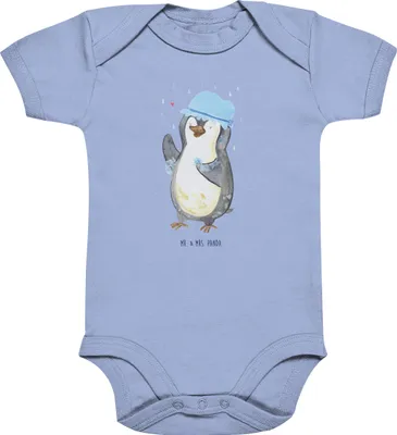 Produktbild von Mr. & Mrs. Panda Strampler Pinguin Duschen 12. - 18. Monat - Dusty Blue - Geschenk, Dusche, Einteiler, Babystrampler, babykleidung body, Singen, Duschkonzert, Motivation