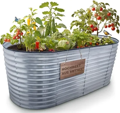 Productafbeelding van Verhoogde tuinbak van metaal, 200x100x80 cm (L x B x H) | Metalen set voor verhoogde tuinbakken voor de tuin | Tuinbak van verzinkt staal voor groenten, kruiden en tomatenplanten | Stalen plantenbak, kruidentuin
