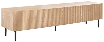 Produktbild von BELIANI TV-Möbel Hellbraun MDF Holzoptik Helle Esche Gerippte Front Lamellenoptik 2 Schubladen Schwarze Metallbeine Wohnzimmer Moderner TV-Schrank