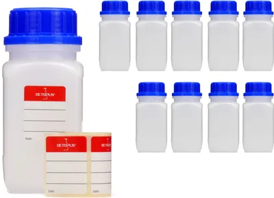 Produktbild von 10x 250-ml-Flasche mit weitem Hals und Schraubverschluss, Chemieflasche, Laborflasche