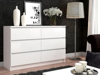 Produktbild von Akord Kommode 6 Schubladen Weiß/Grafit 138X40X77 Cm