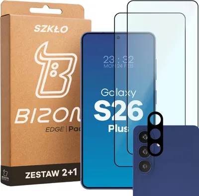 Produktbild von 2x Gehärtetes Glas + Kameraschutz für Galaxy S26 Plus, Bizon Glass Edge Pack, Schwarz