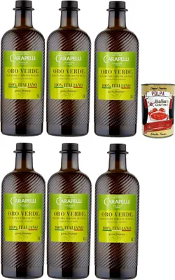 Produktbild von Carapelli, olio extra vergine di oliva Oro Verde, 100% Italiano, 100% italienisch Native Olivenöl. 6x 1lt + Italian Gourmet polpa 400g