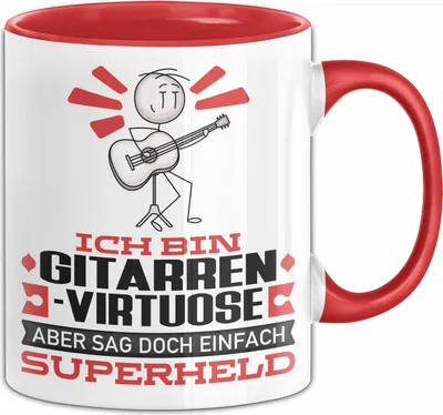 Produktbild von Gitarrenvirtuose Geschenk Tasse Ich Bin Gitarrenvirtuose Aber Sag Doch Einfach Superheld Lustige Geschenkdiee für Gitarrenvirtuose Kaffee-Becher (Rot)