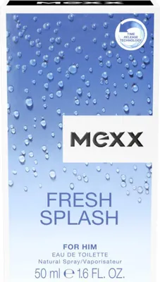 The image shows the front packaging of a perfume bottle with a water droplet design.