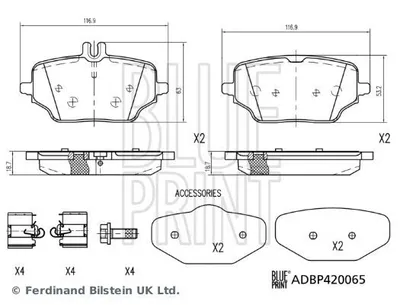 Produktbild von BLUE PRINT Bremsbeläge Satz Hinten passend für MERCEDES-BENZ GLE (W167) ADBP420065