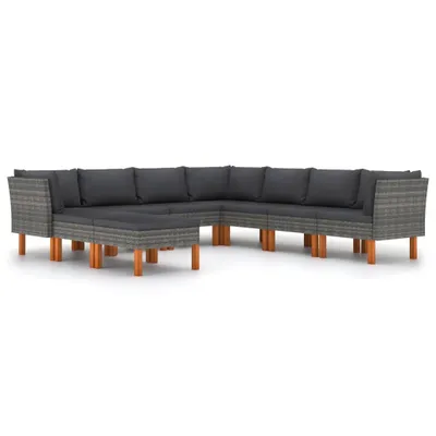 Produktbild von vidaXL 9-tlg. Garten-Lounge-Set mit Kissen Poly Rattan Grau
