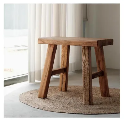 Image de Banc en bois massif, style rustique, sans dossier, dimensions : 50 x 26 x 45 cm