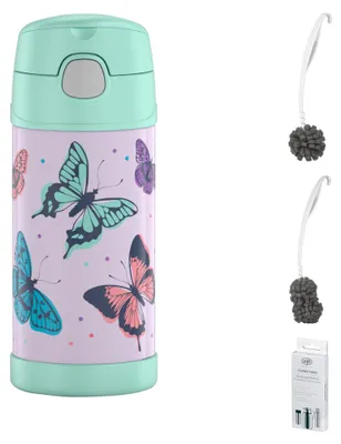Immagine prodotto di THERMOS FUNTAINER STRAW BOTTLE 0,35 l Trinkflasche butterflies – Vorteilsset mit Reinigungsbürste CLEAN FIX 30 cm | HAN 4113401035 | EAN 4002458524257