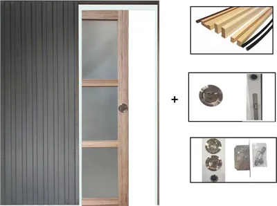 Image de Porte Coulissante Frake Vitree H204 x L83 + Systeme a galandage et kit de finition inclus (serrure)