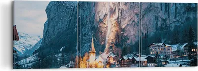 Produktbild von Bild auf Leinwand - Leinwandbild - 3 Teile - Lauterbrunnen Schweiz Tal - 120x40cm - Wand Bild - Wanddeko - Wandbilder - Leinwanddruck - Bilder - Wanddekoration - Leinwand bilder - CA120x40-4834