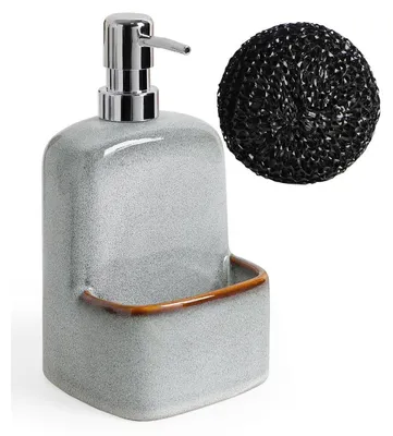 Immagine prodotto di Distributore di sapone in Vetroceramica bianca con portaspugna, capacità 600 ml