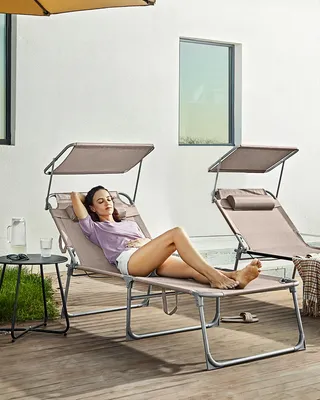 Produktbild von SONGMICS Gartenliege, groß, klappbarer Liegestuhl, 200x71x38cm taupe