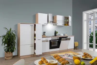 Produktbild von Küche Küchenzeile Küchenblock Einbauküche Eiche Weiß Merle 310 cm Respekta