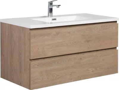 Image de Meuble de salle de bain Angela 100 cm Chêne Châtaignier – Armoire de rangement Meuble lavabo