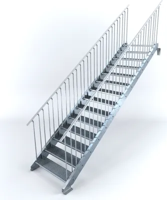 Produktbild von Stahltreppe 14 Stufen bis Höhe 280 cm, Laufbreite : 100 cm beidseitiges Geländer ST 3 (31 / 9 mm schmal)