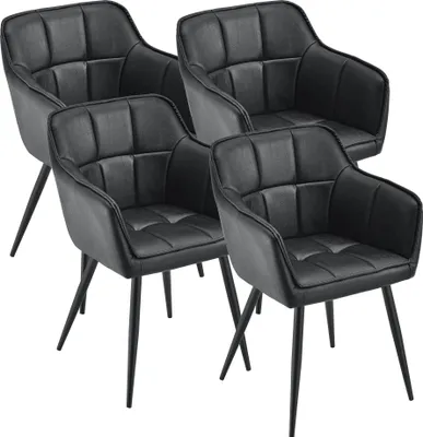 Image de Chaise de salle à manger 'Birmingham' (lot de 4) avec accoudoirs rembourrée Pieds en acier noir