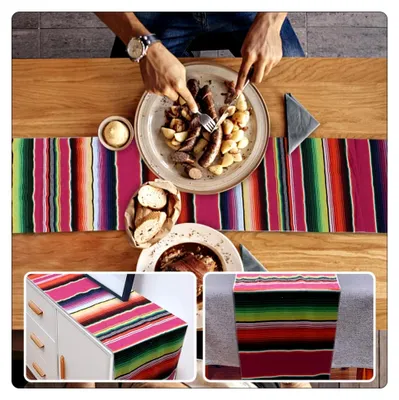 Produktbild von Dekorativer Tischläufer im Regenbogenstil aus Baumwolle 35x275cm für Esszimmer, Partys und Buffets
