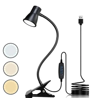 Image de Lampe de lecture LED orientable, lampe de bureau à pince avec 3 modes de température de couleur, idéale pour la chambre et le bureau