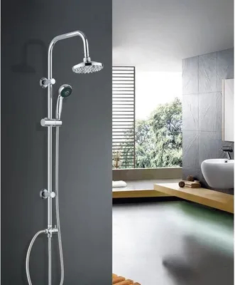 Obrázek produktu pro Sprchová sloupová baterie ROUSSEAU Sonora, chrom ABS sprchová hlavice 150 mm, 3-trysková ruční sprcha, chrom nerezový sprchový ramen 22 mm