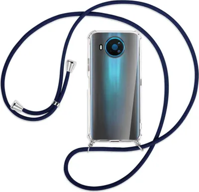 Produktbild von Handykette Backcover-Schutzhülle mit Band (Metall silberfarben) für Nokia 8.3 5G - dunkelblau