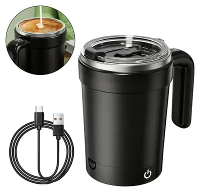 Produktbild von Selbstrührender Becher 380ml, elektrischer Kaffeebecher mit Temperaturanzeige, USB-C wiederaufladbar, aus Edelstahl, mit Deckel