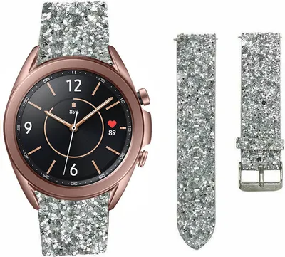 Produktbild von Strap-it Samsung Galaxy Watch 3 41mm Leder Glitzerarmband (Silber)