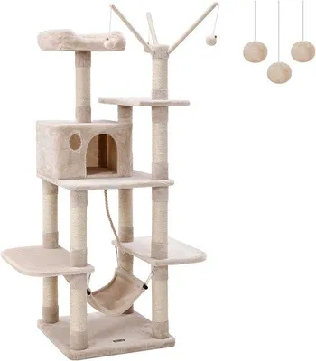 Produktbild von Kletterbaum XXL stabile Kletterwand mit Hängematte 154 cm grau beige