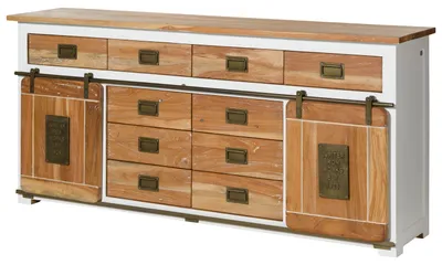 Produktbild von MASSIVMOEBEL24 Sideboard Mango 200x45x90 weiß lackiert RAILWAY #522