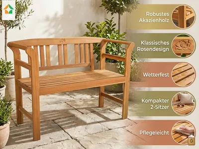 Produktbild von 2-Sitzer Gartenbank aus Akazienholz, ca. 115 x 48,5 x 82 cm - Rose
