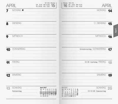 Produktbild von 2027 BRUNNEN Taschenkalender9x15cm 1S/1W Einlage