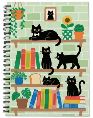 Image de Cahier à motifs de chats, reliure spirale, format A5, quadrillé, 80 pages, avec poche