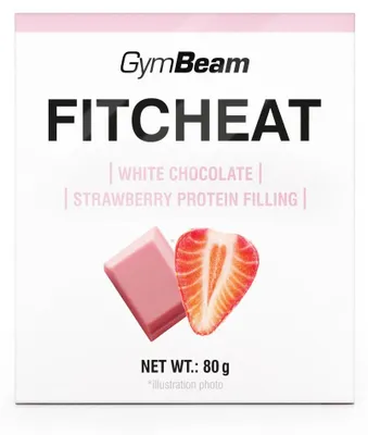 Produktbild von GymBeam - Fitcheat Protein Schokolade, 80 g, white chocolate strawberry