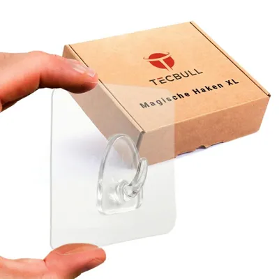 Produktbild von TECBULL® 8 echte Magische Haken groß XL, keine Klebereste, rückstandslos ablösbar, wiederverwendbar, transparent, Klebehaken, Mehrzweckhaken