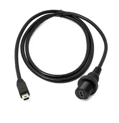 Obrázok produktu pre SYSTEM-S USB 2.0 kábel 100 cm Mini B zástrčka do zásuvky vodotesný v čiernej farbe
